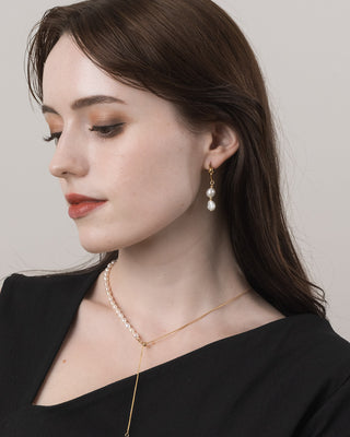 ピアス 淡水真珠 バロックパール リボン ノット 小粒 ２連パール 揺れるピアス サージカルステンレス バロック パール