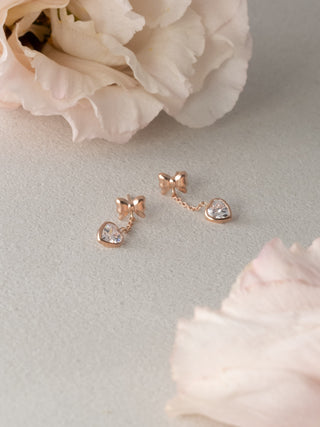 ラブリーリボン＆ハート ピアス K10