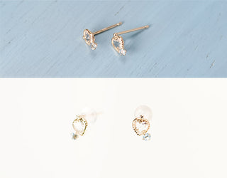 天然 アクアマリン ハート ピアス K10